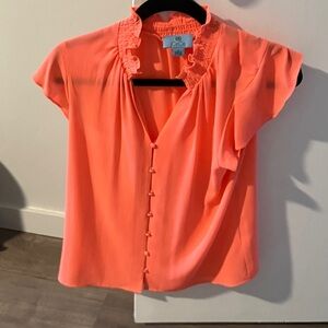 CeCe Vibrant Coral Blouse